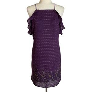 FRANCESCA'S BLUE RAIN Purple Dotted Ruffle Shift Dress Size Small Floral